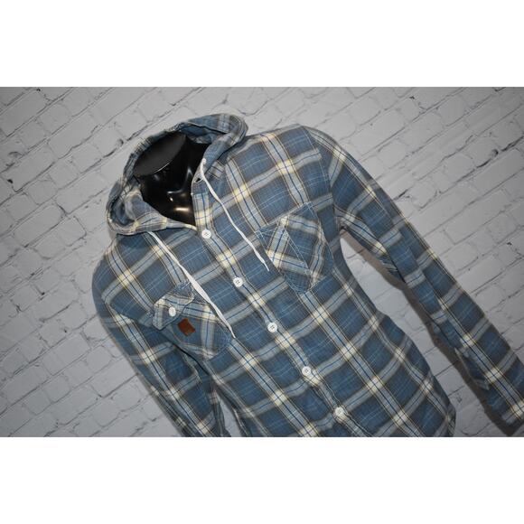 JNCO Jeans Hoodie Button Down Shirt Mens Size Large blue Plaids W/ Pockets - Picture 1 of 7